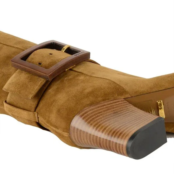 GUCCI BOOTS KESHA MAPLE SUEDE LEATHER MID HEEL LOGO BUCKLE